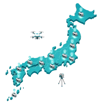 日本全国で撮影対応できることを表す日本地図のイラスト